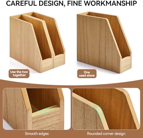 KIRIGEN Wood File Folder Holder, 2-Pack Desktop File Organizer Natural - Image 4