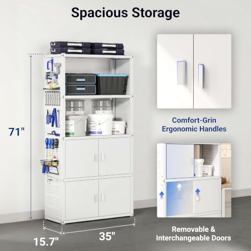 FLEXIMOUNTS 117"L Modular Garage Storage Cabinet with Workbench, White - Image 6