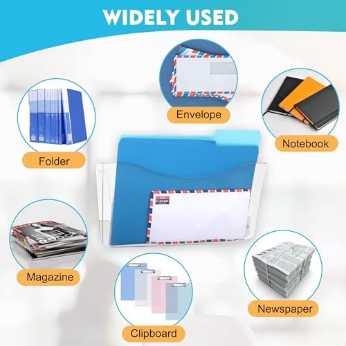 EASEPRES 16 Pack Clear Single Pocket Hanging File Organizer, Plastic Wall Mount Paper Mails Magazines Holder, Mounted Folder Bins for Office, School and Home, 13.85x3.14x6.88 inches - Image 3