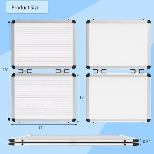 Dry Erase Board, 17x13 inch with 4 Sides Magnetic Whiteboard, A3 Foldable Small White Board with Lines, Perfect for Office, School, and Home. (Silver) - Image 2