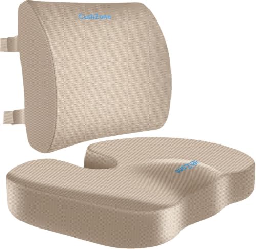 CushZone X-Large Seat Cushion and Lumbar Support Pillow for Office, Khaki by CushZone