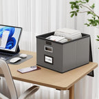 Foldable File Organizer Box with Lids (4 Pack, Dark Gray, Leather) - Image 2