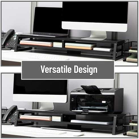 Mind Reader 2-Tier MDF Double Monitor Stand, Dual Screen Riser with Storage Shelf, 33.75 Inch Wide, 88 lb Capacity, Black - Image 6