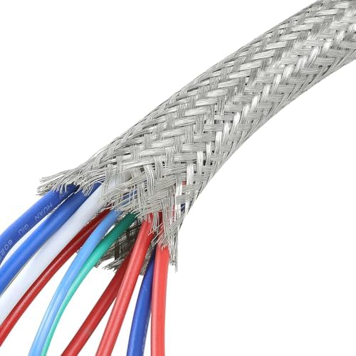 Tinned Copper Braid Wire Shielding Ground Strap Metal Cable Sleeve Expandable Flexible Flat Mesh (1/2 in Wide(0.32 in Dia)-155ft) by BuyUneed