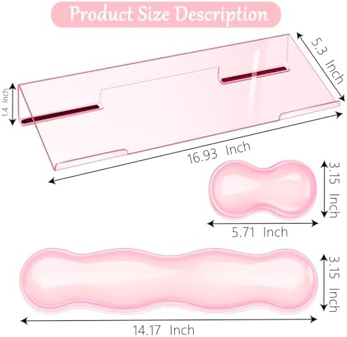 Computer Keyboard Stand Pad with Gel Wrist Rest Keyboard Pad Support with Comfortable Wrist Pad Easy Typing Ergonomic Tilted Acrylic Transparent Keyboard Riser Holder for Desktop Office Home Pink - Image 2