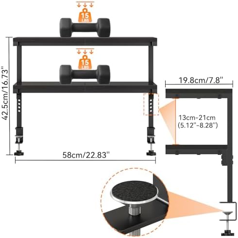 IBUYKE Clamp on Desk Shelf, 22.8” Large Desk Extender Shelves UTMZ010B - Image 2