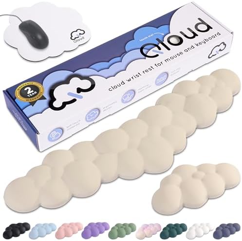 Cloud Keyboard Wrist Rest – Create-ables Qloud Cloud Wrist Rest for Computer Keyboard and Mouse, Ergonomic Memory Foam Wrist Pad with Non-Slip Base, Includes Cloud Mouse Pad – Beige by Create-ables