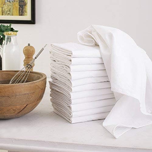DG Collections 100% Cotton Flour Sack Towels – 50 Pack, 27x27 Inches, White, Lint-Free, Pre-Washed, Hemmed Edges – Reusable Kitchen Towels for Cleaning, Embroidery, Printing & Crafts - White by DGCollections