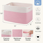 4 Pack Storage Baskets for Organizing, Woven Baskets for Shelves - Perfect for Toys, Books, Towels, and Clothes, Durable Gift Basket Bins Toy Storage, 12.7''Lx9''Wx7.8''H, Pink & White - Image 2