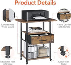 Printer Stand with Storage, 3-Tier Printer Table with Fabric Drawers, Brown - Image 3