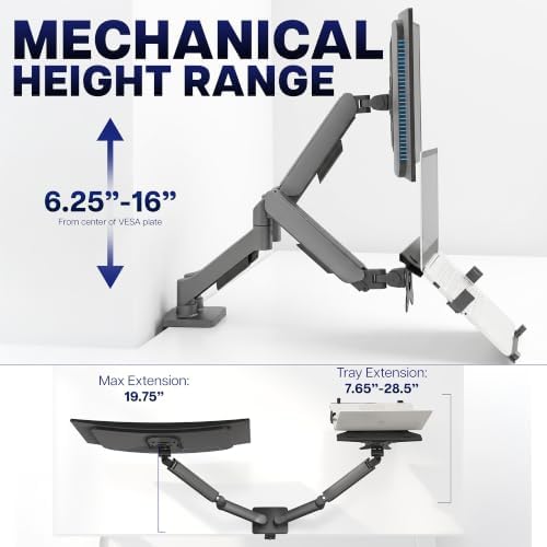 VIVO Universal Adjustable Monitor and Laptop Desk Mount, 17 to 32 inch Monitors, 10 to 15.6 inch Laptops, Dual Mechanical Arm VESA Notebook Stand with C-clamp and Grommet Options, Black, STAND-V002O-L - Image 4