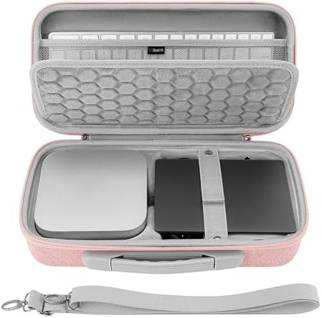 GEEKRIA Desktop Computer Hard Travel Case, Compatible with Apple 2026 Mac Mini M5 / 2024 Mac Mini M4 / Pro, Fit for Magic Keyboard, Mouse, Trackpad and Accessories (Pink) by GEEKRIA