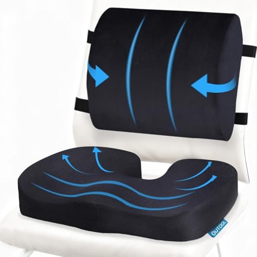 QUTOOL Seat Cushion and Lumbar Support Set for Office Chair – Supports Lower Back & Hips for Long Sitting Comfort, Helps Maintain a Comfortable Sitting Position, Ergonomic Memory Foam, Washable Cover by QUTOOL