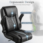 GTPOFFICE Executive Office Chair with Comfortable Lumbar Support, Ergonomic Gaming Chair with Flip-up Armrests & Zoned Pressure-Relief Cushion, Comfy PU Leather Desk Chair, Black - Image 6