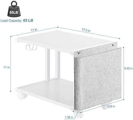 Printer Stand Under Desk Printer Table with Wheels 2 Tier Small Printer Cart with Storage Bag Desktop White Printer Stands for Home Office Fax Machine Scanner Files (White) - Image 2