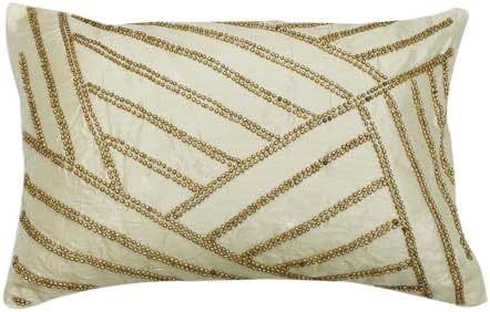 The HomeCentric Ivory 12"x20" (30x50 cm) Lumbar Pillow Covers, Silk Wooden Beads Oblong Pillow Covers, Geometric Pattern Modern Style - Gold Light by TheHomeCentric