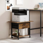 VENNQD Large Printer Stand with Storage Fabric Drawer Under Desk Printer Table with Wheels for Home Office, Printer Cart fit Fax Machine Scanner 23.4"x15.7"(Rustic Brown, 2 Tiers) - Image 3
