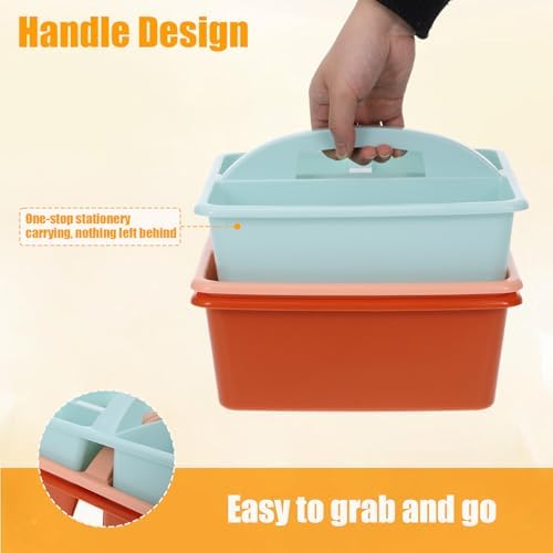 6 Pack Classroom Caddy with Handle, Plastic Storage Caddy Organizer, Portable Storage Bin with 3 Compartments for Classroom Organization, Table, Desk & Office - Image 3
