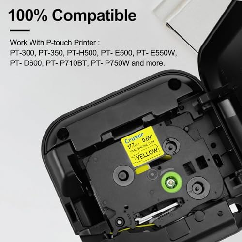 10 Pack Compatible for P-Touch HSE641 HSe-641 HS641 HS-641 17.7mm 3/4" Heat Shrink Tube Label Tape Black on Yellow for Ptouch PT-D400AD D450 D600 PTP700 P750W H500LI 1810 1880C 2730 2030 Makers - Image 6