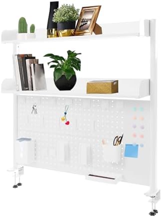 Clamp On Desk Organizer Shelf with Pegboard, 2 Tier Office Desk Shelves Organizer, 40" W x 37.4" H Desktop Bookshelf Storage for Home Dorm Office by Unknown