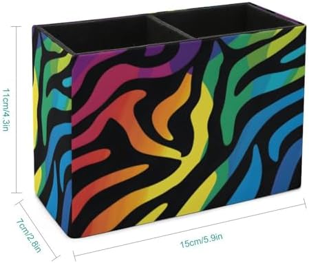 Pens Holder, Pencils Holder for Desk Organizer, Rainbow Animal Zebra Print PU Leather Pencil Cups Desktop Stationery Storage Makeup Brush Holder Pens Organizer for Office Home - Image 2