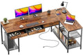 PRAISUN 63 Inch L Shaped Office Desk with Power Outlets and Type-C Port, Large Computer Gaming Desk with 3 Fabric Drawers, Mesh Shelves, Corner Study Work Writing Desk, Rustic Brown by PRAISUN