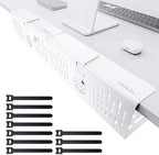 NODOCA No Drill Under Desk Cable Management Tray, 14'' Wire Management, Punch-Free Clamp on, Metal Cable Tray, Wire Organizer Under Desk, Under Desk Basket for Office and Home, White(2 Packs) by NODOCA
