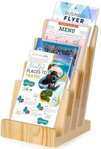 4 Tier Pine Wood Brochure Display Stand 6 x 9 inch Brochure Holder Pamphlet Display Stand for 5.5 x 8.5 inch 5 x 7 inch Booklets Menus Postcard Holder Multi Purpose Organizer by Unknown