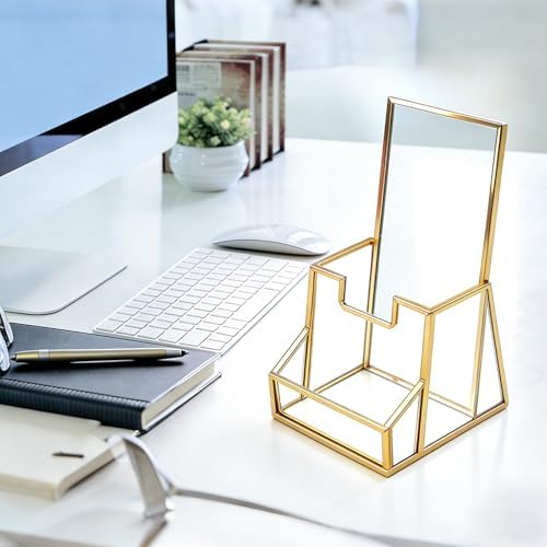 3 Pcs 4 Inches Gold Glass Brochure Holder with Business Name Card Holder Trifold Pamphlet Stand Countertop Literature Flyer Brochure Displayfor Menu, Booklets, Journals Display, Magazine - Image 5