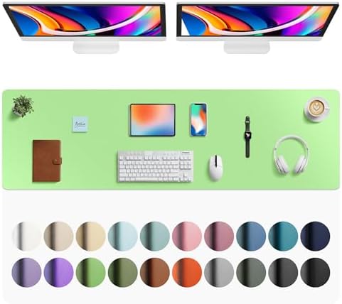 Aothia Faux Leather Desk Mat - Large Mouse Pad, Non-Slip PU Leather Blotter, Waterproof Writing Surface for Office and Home (Foam Green, 63" x 17") by AothiaSimpleNaturalUnique