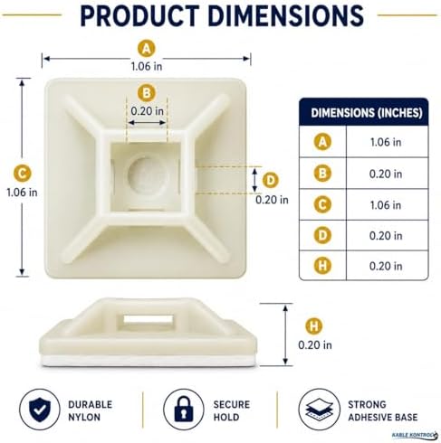 Kable Kontrol Zip Tie Mounts, 1” Natural White, 5500 Pcs Adhesive Backed - Image 3