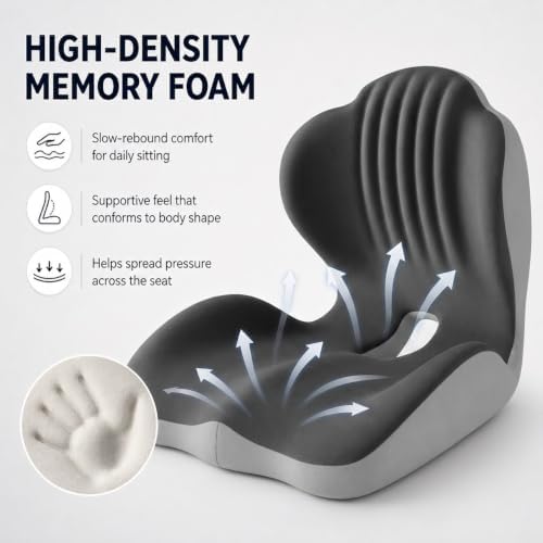 Ergonomic Memory Foam Seat Cushion, L Shaped Lumbar Support Pillow with Tailbone Relief, Orthopedic Chair Pad for Office, Car, Gaming Chair, Travel (Black & Gray) - Image 4
