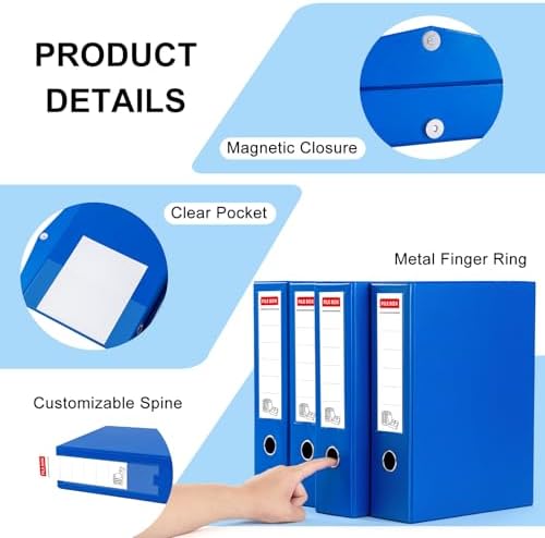 Storage File Boxes 4 Pack, Foldable File Box with Clip, 88mm Spine, Blue - Image 3