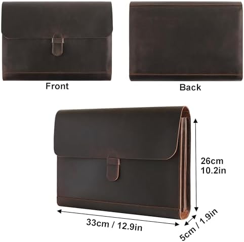Genuine Leather File Folder, Accordian File Organizer, Leather Document Holder Resume Folio for Men & Women-Dark Brown-Custom - Image 2