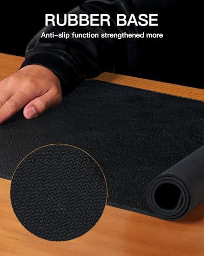 YSAGi Genuine Leather Desk Mat, 23.6"x13.8" Office Desk Pad, Thick Desk Pad Mat with Stitched Line, Non-Slip Desk Mat with Rubber Base (Black, 23.6"x13.8") - Image 4