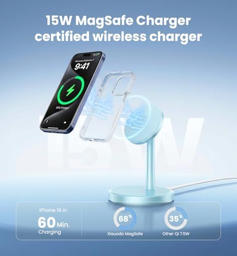 Magnetic Wireless Charger iPhone, 2 Pack 15W Fast Mag-Safe Charger Stand for iPhone 17/17 Air/17 Pro/17 Pro Max 16/15/14/13/12 Series, Wireless Charging Station for Pad/AirPods(Blue) - Image 4