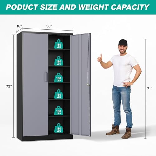 SISESOL Wide & Deep Metal Storage Cabinet with 5 Adjustable Shelf,72" Tall Garage Storage Cabinet with Lock,Metal Cabinets with Locking Doors,Lockable Steel Cabinets for Home,Office,Garage Locker - Image 3