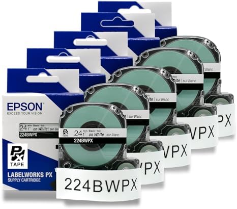 Epson LABELWORKS 224BWPX-5PK Label Tape - Black on White - 1" (24mm), 30ft by EpsonLABELWORKS