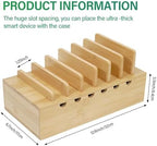 Bamboo Charging Station for Multiple Devices, Desk Docking Stations Organizer Compatible with iPhone Devices, Wood Charging Cell Phone Holder Stand (Includes 6 Cables) (NO Power Supply) - Image 3