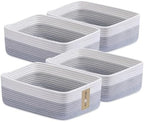 MiniArk Large Shallow Organizing Baskets 15x11x5.1 Inches - Rope Woven Storage Bins for Bathroom, Shelves, Cube Closet, Gradient Grey 4 Packs by MiniArkStorageBasketsHome