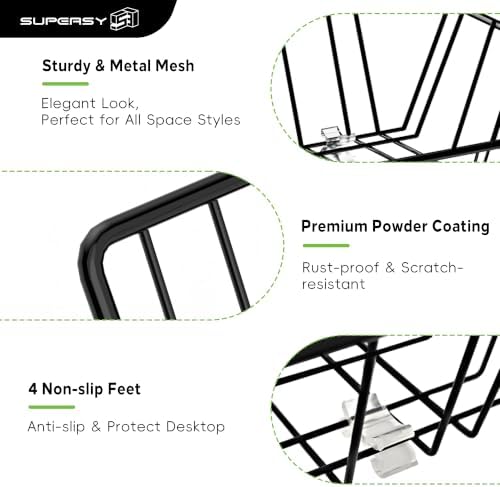 4-Pack Paper Tray Organizer for Desk, Wire Baskets and Letter Trays, Black - Image 3