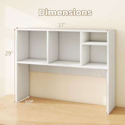 LDAILY Moccha Desktop Bookshelf, 2-Tier Countertop Storage Hutch, Wood Storage Rack Display Shelf with 4 Shelves for Computer Desk, Multipurpose Desk Organizer Desk Hutch for Home Office Dorm (White) - Image 3