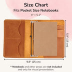 Pocket Size Leather Notebook Cover – Compact Refillable Journal Cover with 3 Elastic Bands, Card Slots, Pen Loop & Inner Pockets, Fits 4" x 5.1" Inserts (Paper Not Included), Warm Brown - Image 2