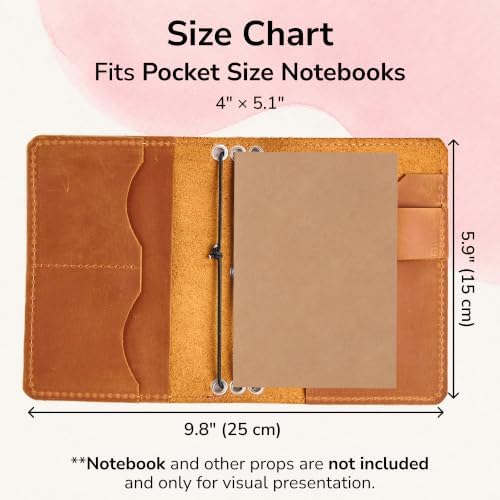 Pocket Size Leather Notebook Cover – Compact Refillable Journal Cover with 3 Elastic Bands, Card Slots, Pen Loop & Inner Pockets, Fits 4" x 5.1" Inserts (Paper Not Included), Warm Brown - Image 2
