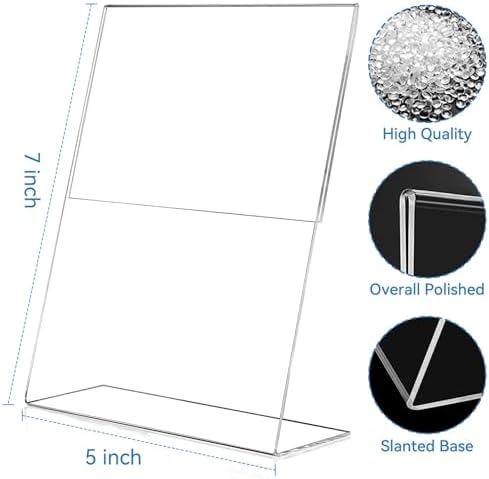 EHWINE 24 Pack 5 x 7 Acrylic Sign Holder, Clear Plastic Signs Display Stand, Vertical Slanted Back Paper Holder Stand up Table Top Sign Holders Flyer Stand Frames Suitable for Office Business Store - Image 3