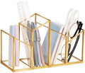 Mind Reader 4-Compartment Angled Glass Pen Holder with Copper Trim, Desktop Organizer for Office Supplies & Accessories, Glass and Copper, Clear by MindReader