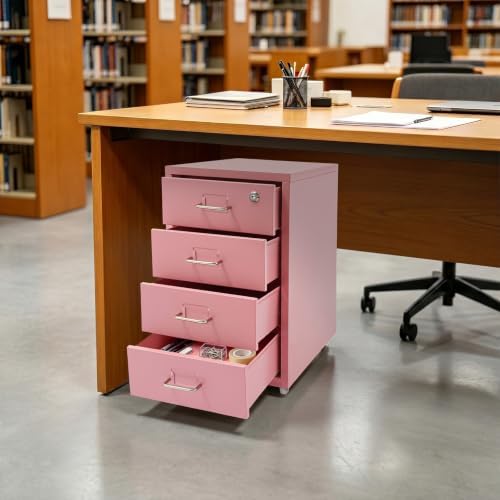 4 Drawer Vertical File Cabinet, Beige Metal File Cabinet with Lock(Pink) - Image 2