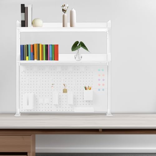 Desktop Bookshelf Clip-on Desk Shelf with Spacious Pegboard, Multipurpose Clamp On Desk Organizer Desktop Organizer Desk Pegboard for Office Home Gaming (White) - Image 2