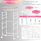 Goovilla Rolling Cart with 5 Drawers for Craft, Art, Dorm, Office, Pink - Image 6