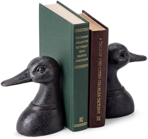 Junkin 2 Pcs Decorative Distressed Duck Head Bookends Rustic Vintage Bookend 4.25 x 3 x 5.75 Inch Resin Heavy Duty Book Stopper for Bookshelf Home Office Library Desk Decor Housewarming Birthday Gift by Junkin